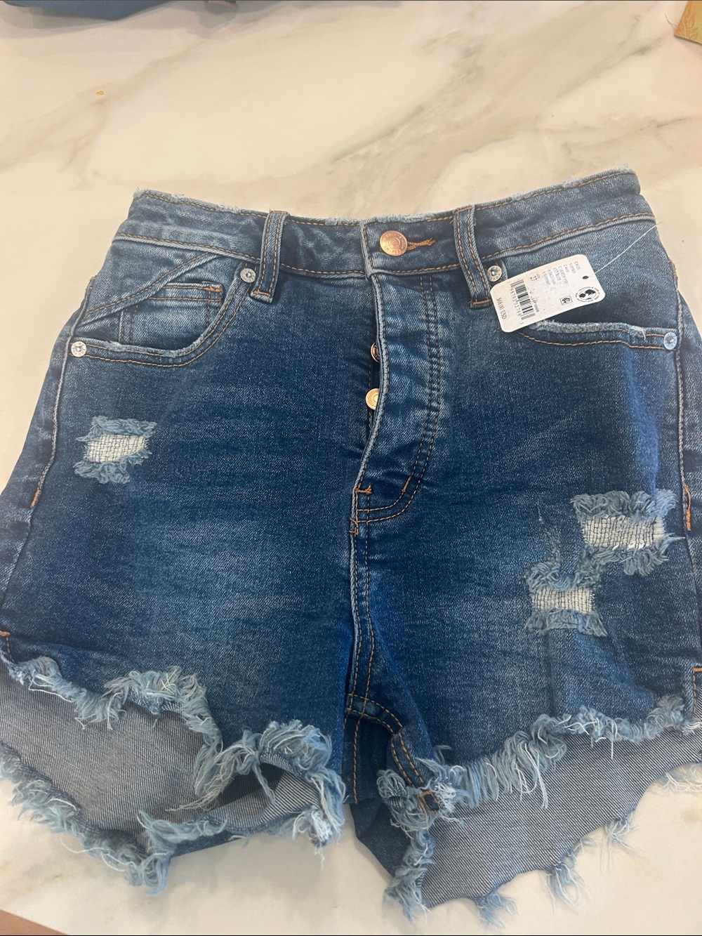 Free People High-Rise Distressed Denim Shorts - 25